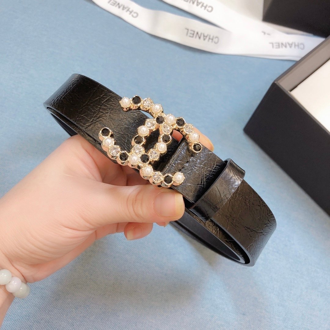 Chanel Belt With Beaded Buckle Brown Gold-Toned Metal and Strass Women Belt 30MM