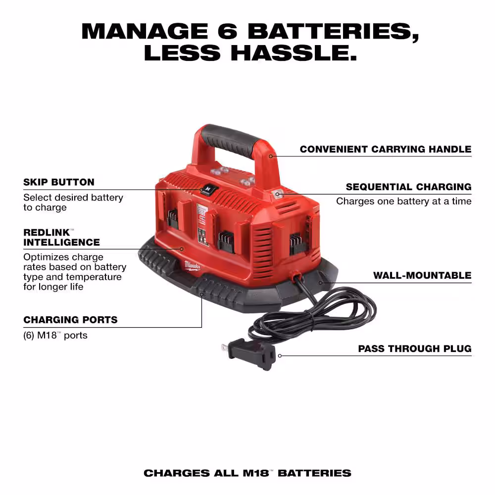 M18 18-Volt Lithium-Ion 6-Port Sequential Battery Charger