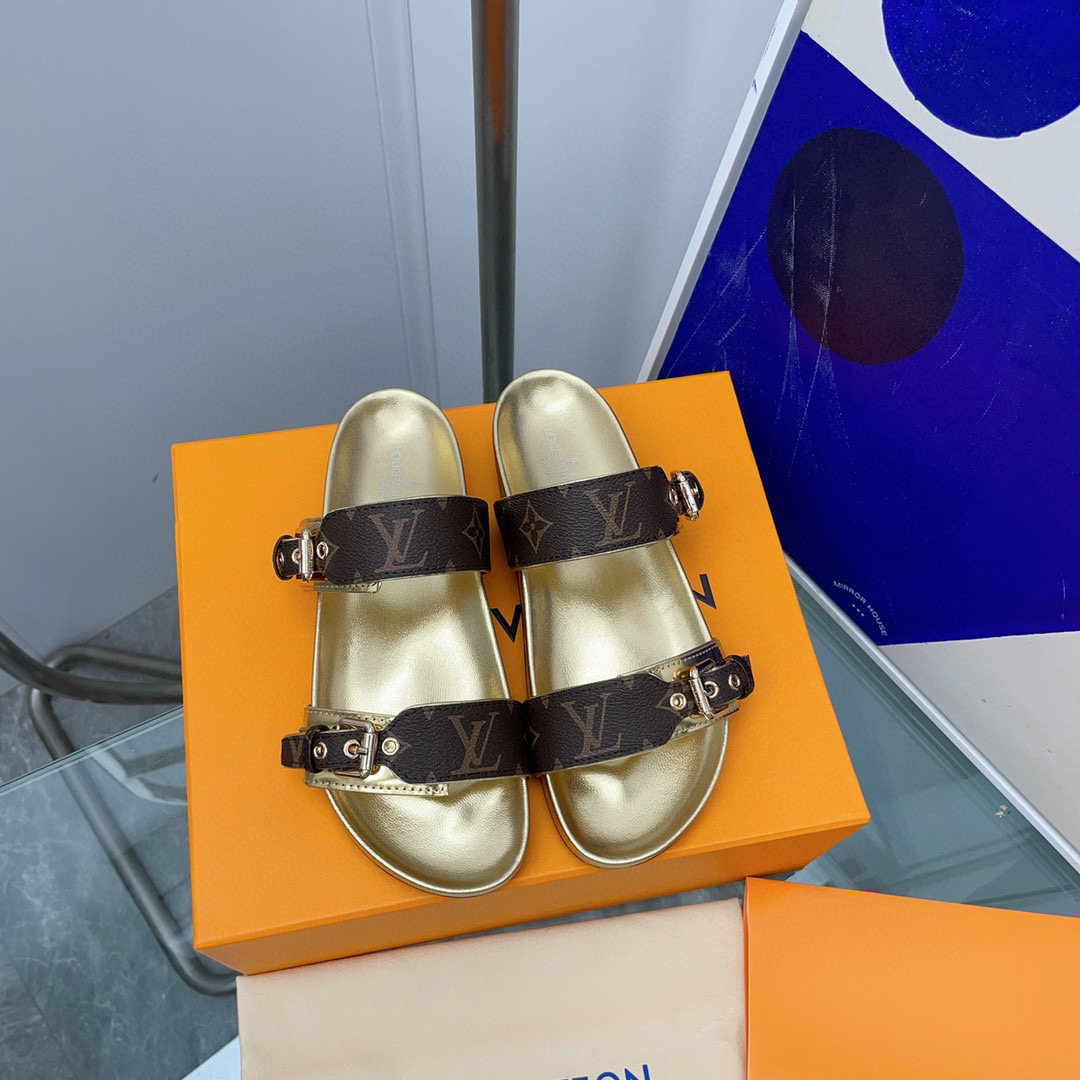 Louis Vuitton LV Bom Dia Leather Slide Sandals  (Replica)