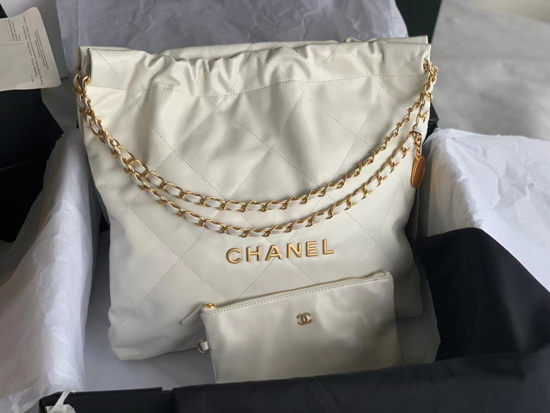 TOP CHANEL 22 Quilted Gold Chain Small Bag 35*30*8cm - White