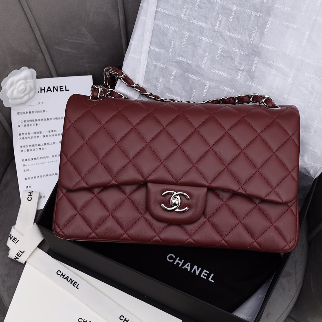 TOP CHANEL Classic Flap Bag Jumbo 30cm - Burgundy & SHW