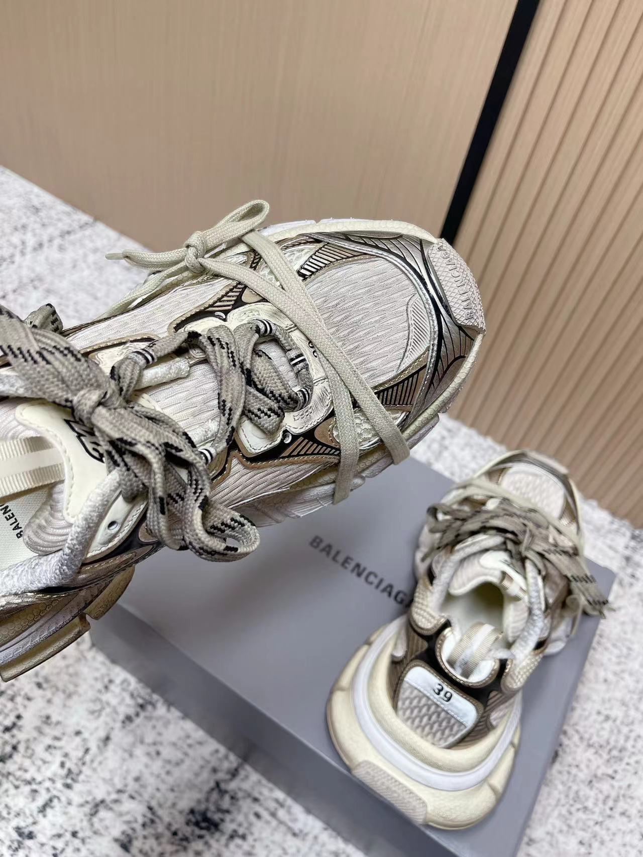 Balenciaga Metallic Beige Multi-Lace Chunky Running Sneakers
