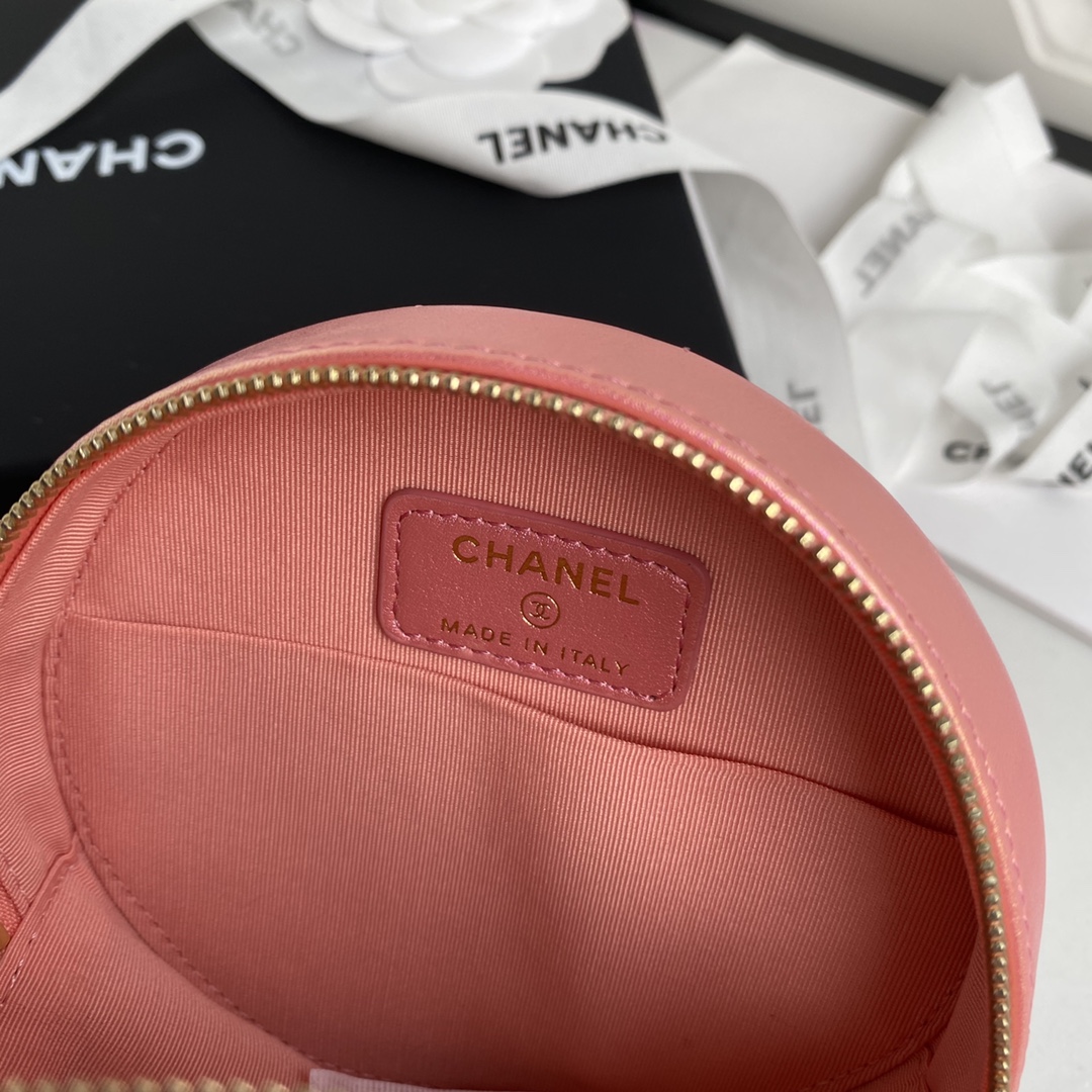 TOP CHANEL Mini Round Cake Bag 12×12×4.5cm - GHW - Pink