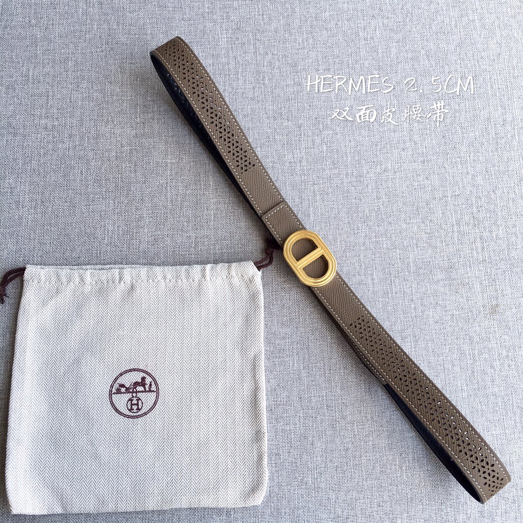 TOP HERMES Double Sided Leather Belts - 2.5CM - GHW/SHW