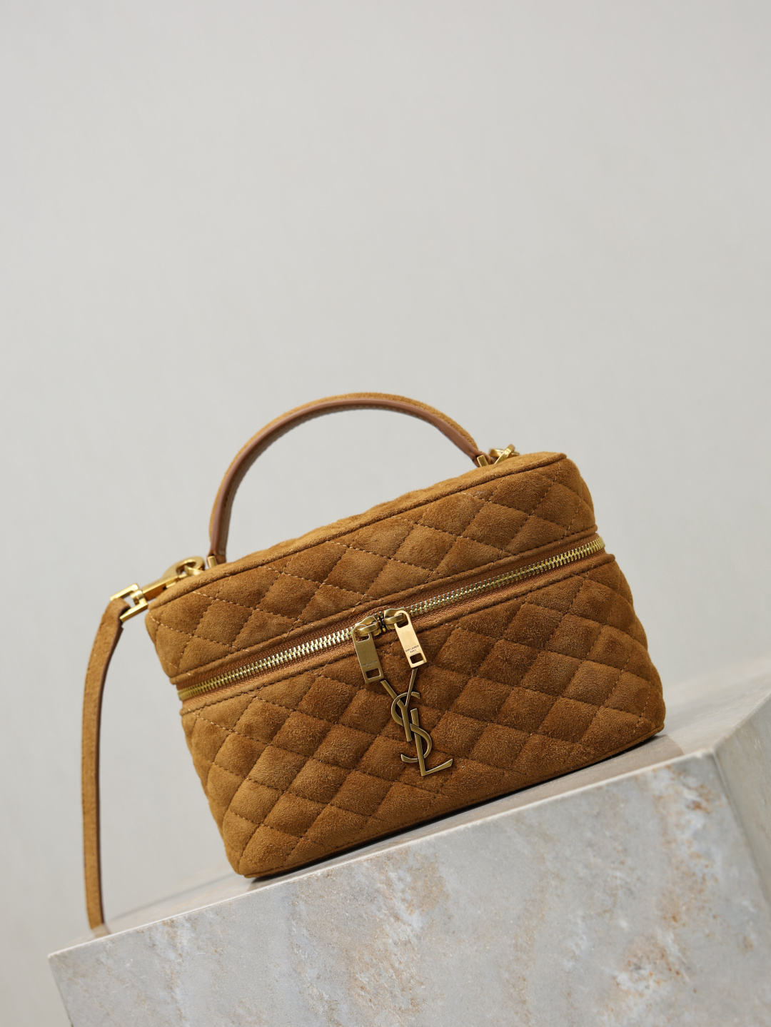 TOP Yves Saint Laurent YSL Gaby Mini Suede Makeup Bag 18x11x6.5cm - Brown&GWH