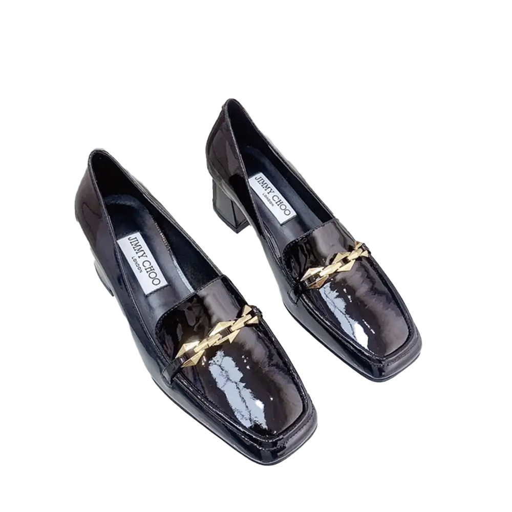 Jimmy Choo Patent Leather 5CM Thick Heel Slide Sandal (Replica)