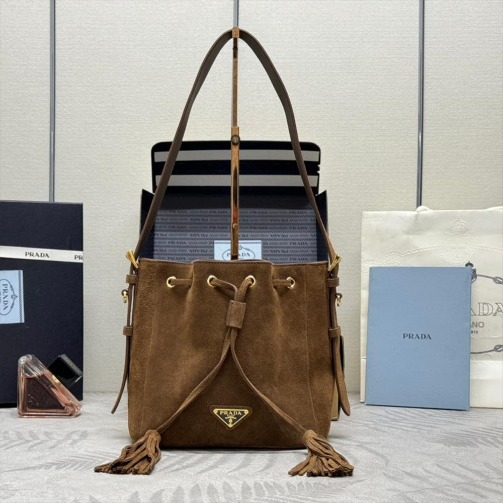 Prada Suede Bucket Bag 10A quality 1BE079 (10A Mirror Version)