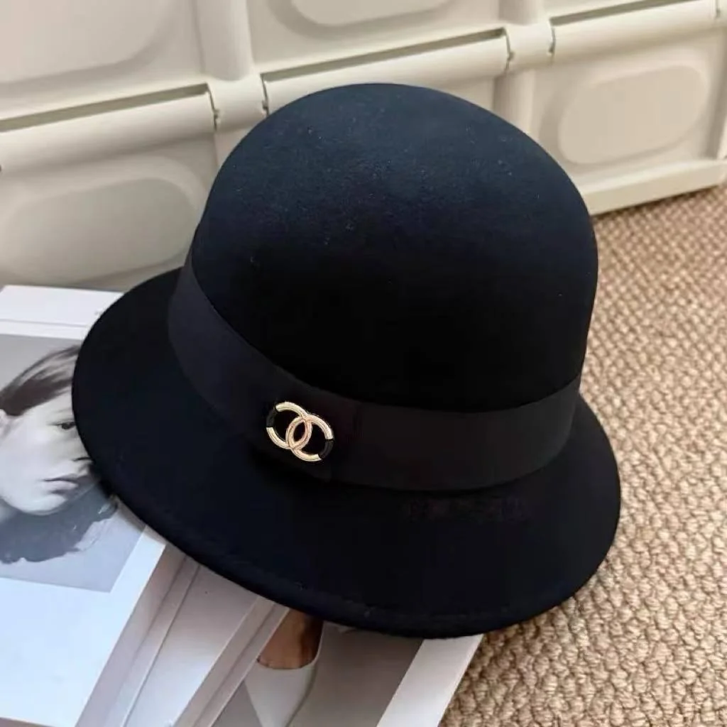 AAACAT Women Felt Fedora Hat Dual Ring Metal Decor Ribbon Band Wide Brim Vintage Formal Dress Hat Autumn Winter Fashion Bucket Hat
