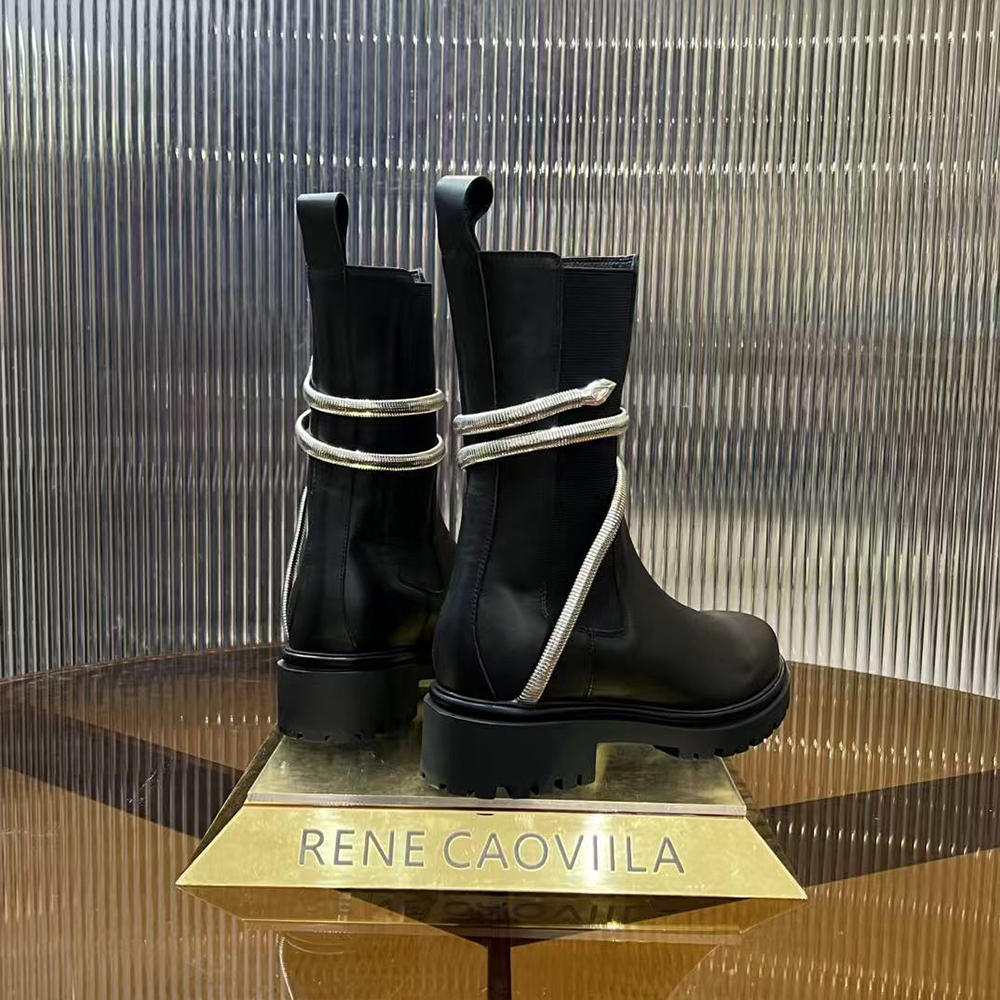 Rene Caovolla Juniper Black And Silver Biker Boots (Replica)