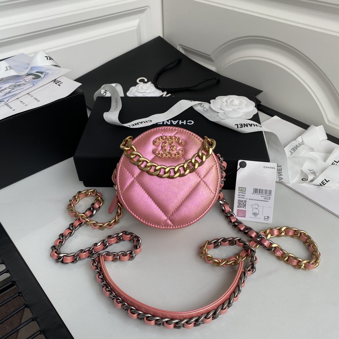 TOP CHANEL Mini Round Cake Bag 12×12×4.5cm - GHW - Pink