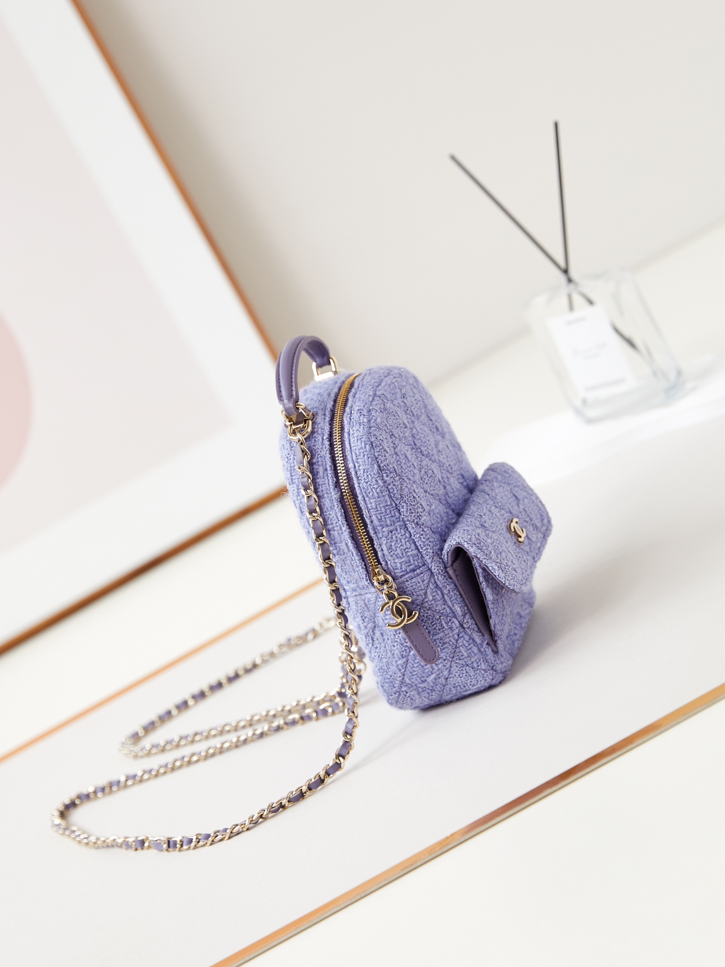 TOP CHANEL Wool Backpack Mini 18×13×9cm - Purple