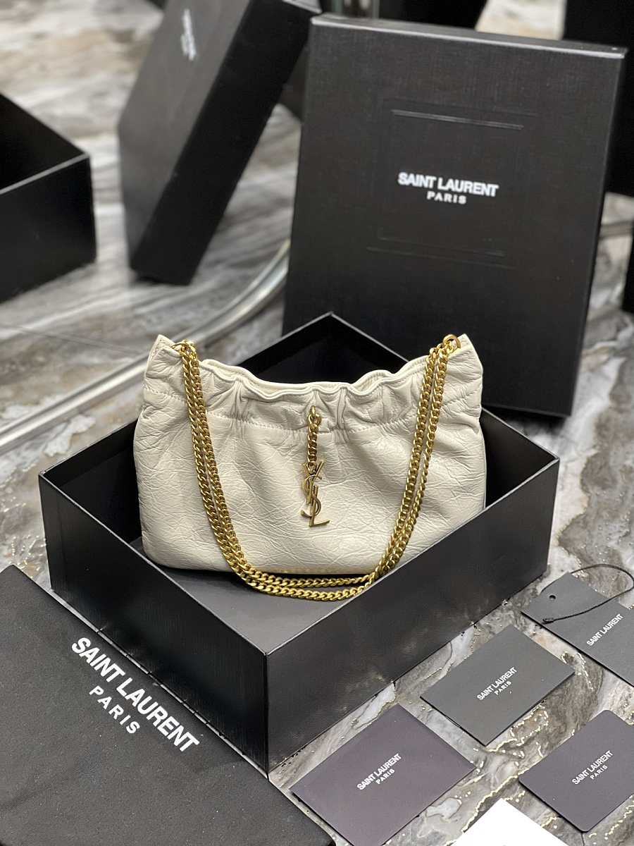 TOP Yves Saint Laurent YSL Pacpac Leather Hobo Bag - Off White GHW