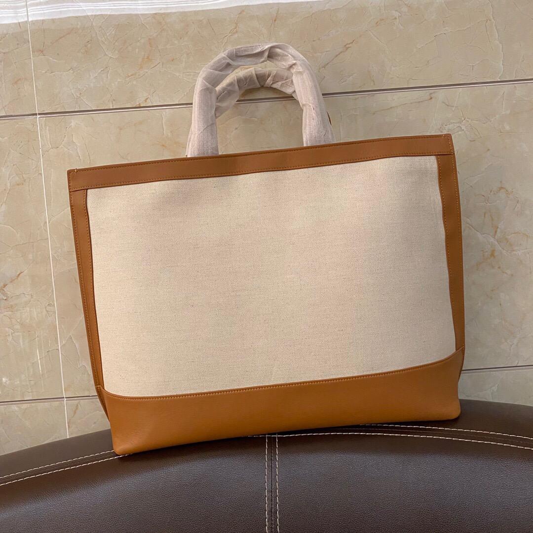TOP Yves Saint Laurent YSL Cabas Linen Tote Bag - White and Brown
