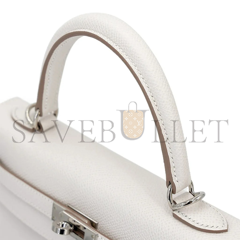 HERMÈS KELLY 25 MILK GRAY GRIS PALE EPSOM SILVER BUCKLE (25*17*7cm)