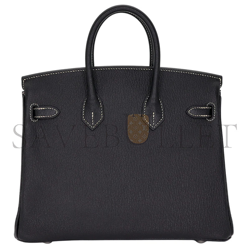 HERMÈS BIRKIN 25 BLACK CHÈVRE LEATHER BRUSHED PALLADIUM HARDWARE (25*20*13cm)
