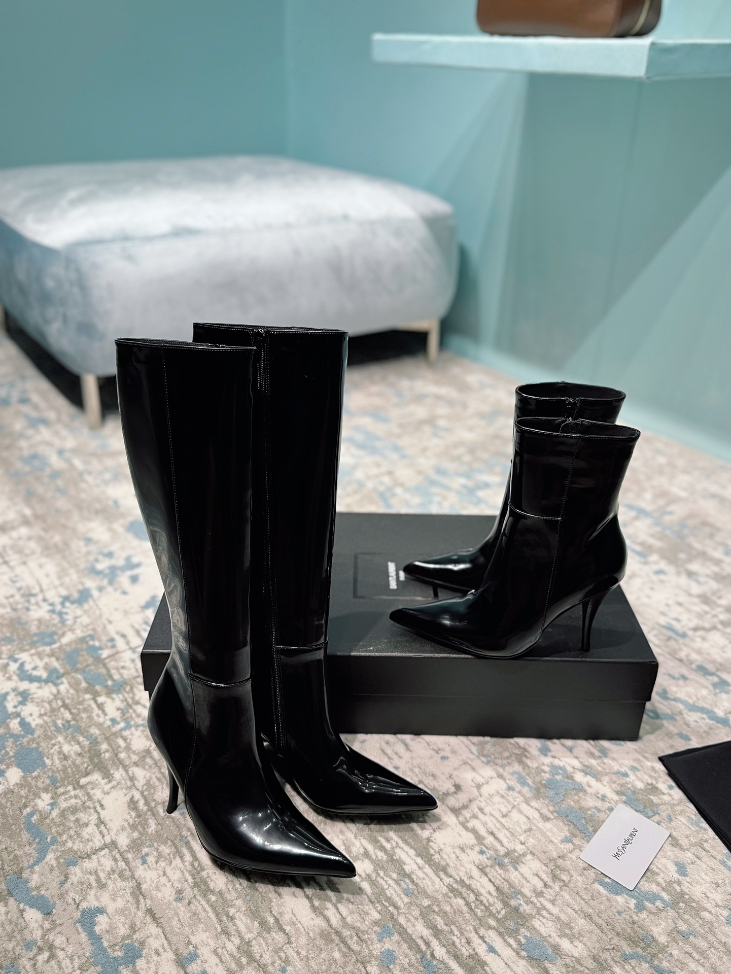 TOP Yves Saint Laurent YSL Leather Short/ Long Boots - Black