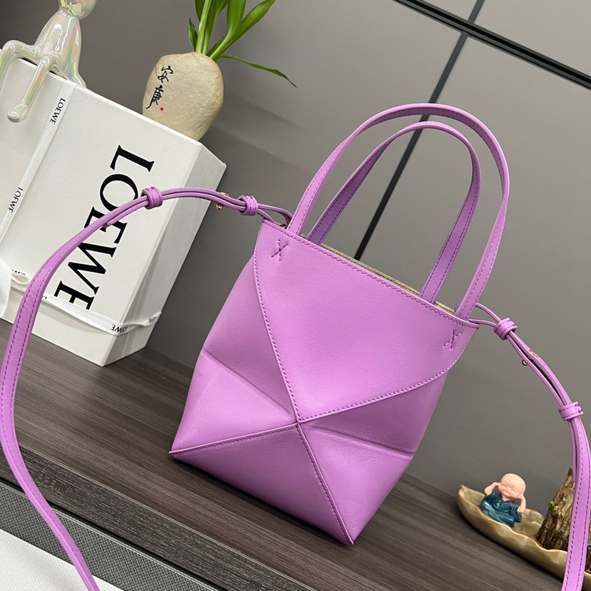 Loewe Mini Puzzle Fold Tote in shiny calfskin Purple(Replica)
