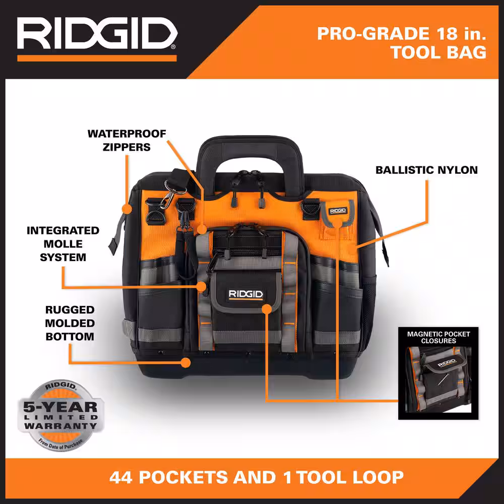 18 in. 44 Pocket Professional Grade Tool Bag