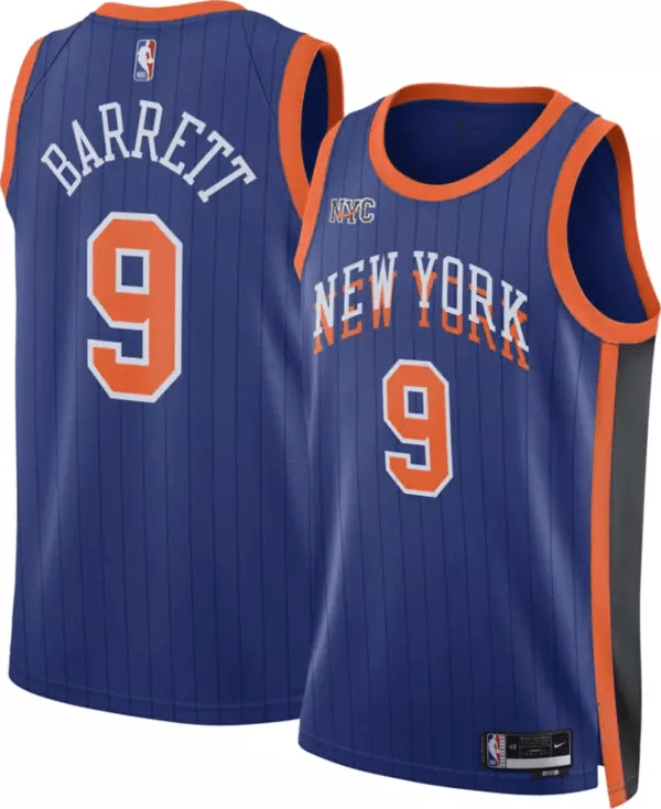 Men's 2023-24 City Edition New York Knicks RJ Barrett #9 Blue Swingman Jersey