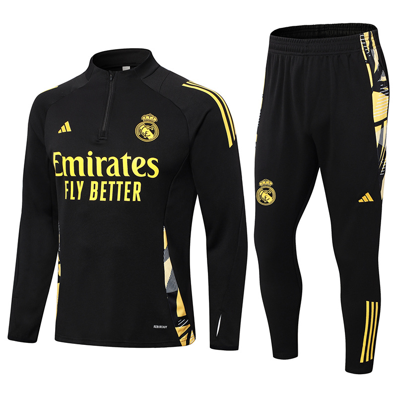2024-25 Real Madrid Black Football Half Pull Training Suit
