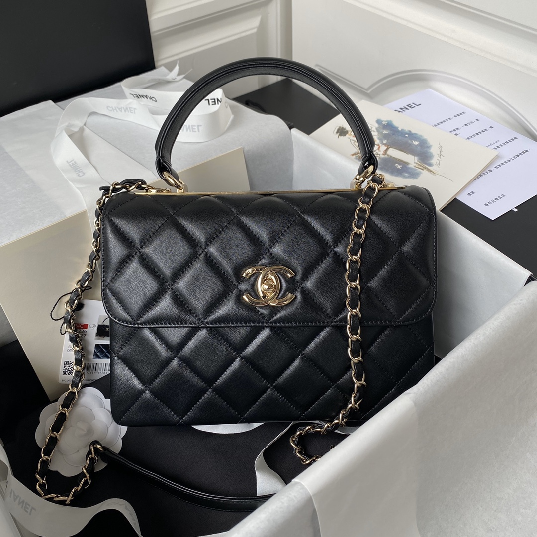 TOP CHANEL Trendy Top Handle Bag 20cm/25cm - Black - GHW