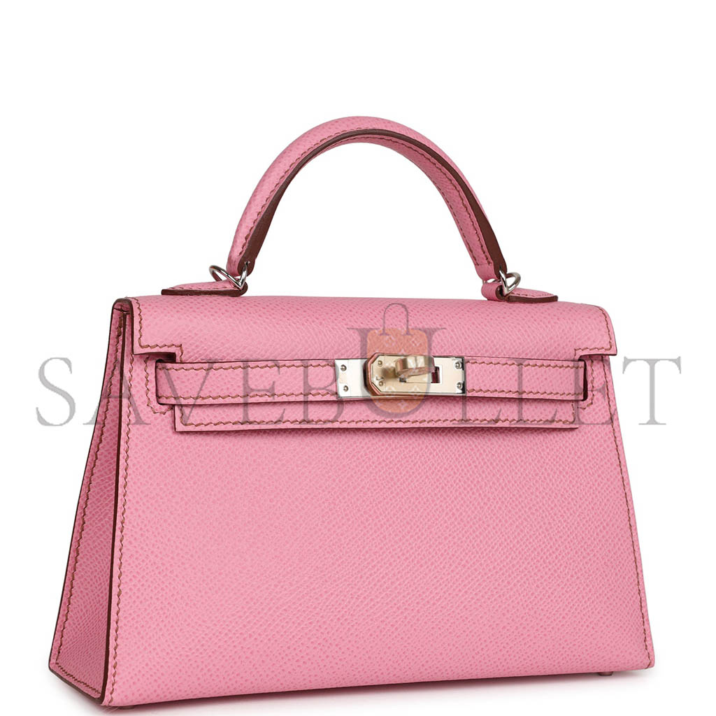 HERMÈS MINI KELLY II BUBBLEGUM WITH PALLADIUM HARDWARE (19*12*5.5cm)
