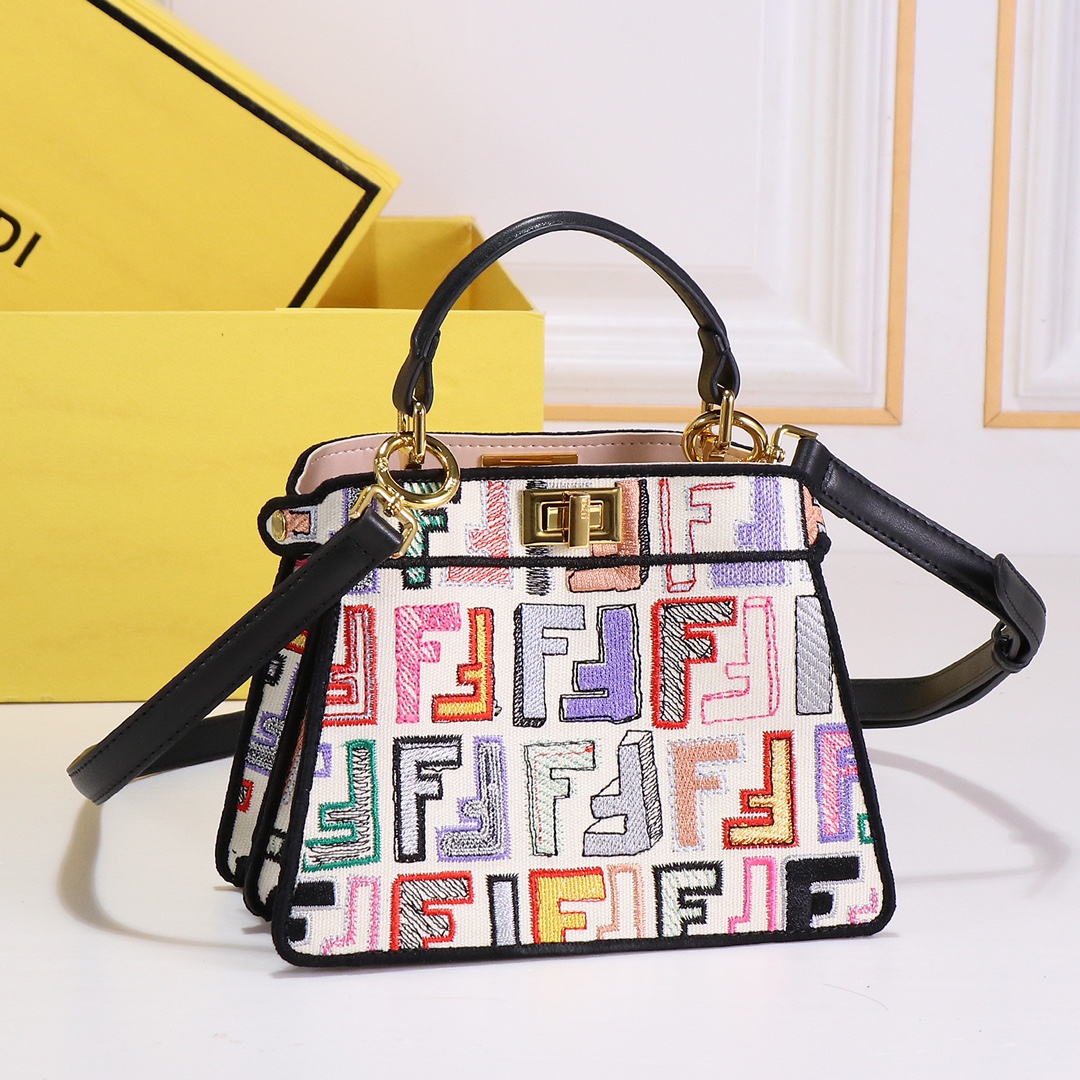 TOPFENDI Colorful Embroidery Peekaboo Bag 23×18×11CM - GHW