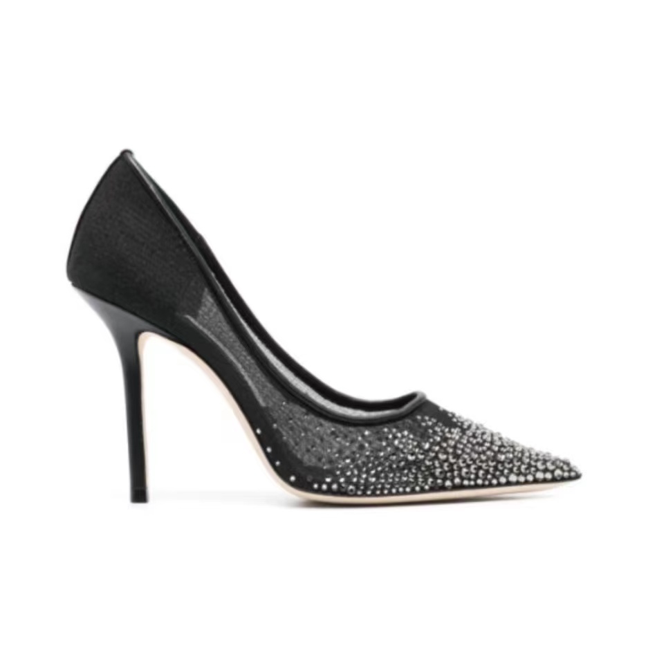 Jimmy Choo Black Mesh Pointed Stiletto Heels  Slide Sandal (Replica)
