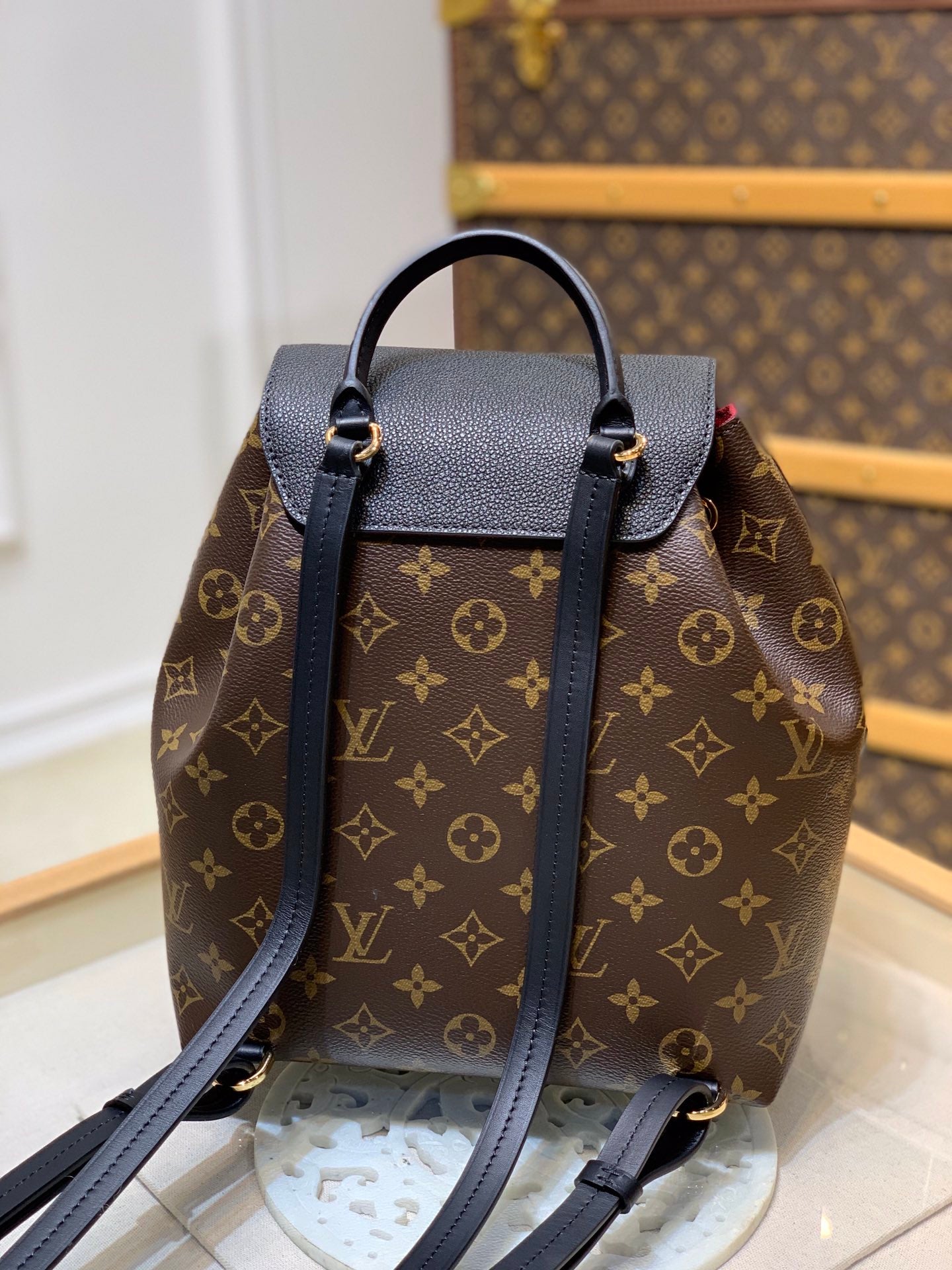 TOP Louis Vuitton LV Backpack Montsouris Monogram PM 27.5×33×14CM - Black