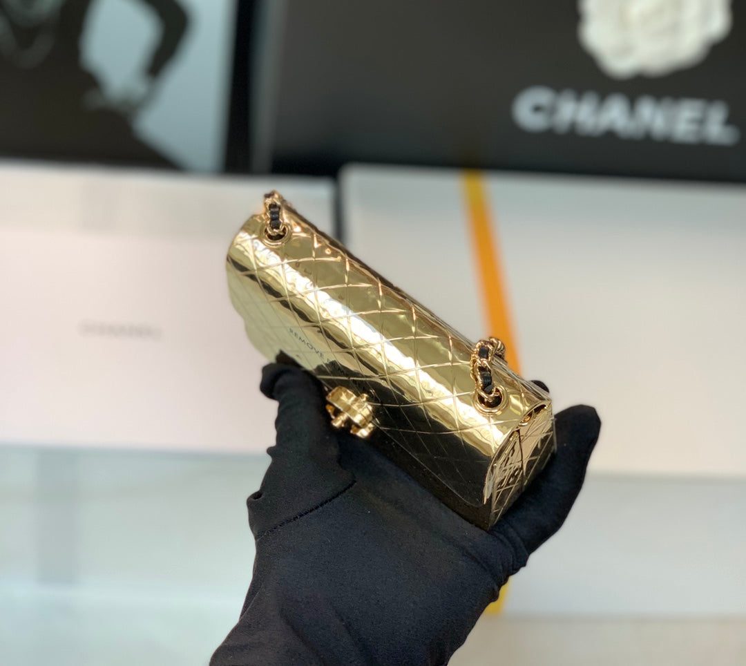 TOP CHANEL Evening Bag Metal Mini 12x7x5cm - Gold