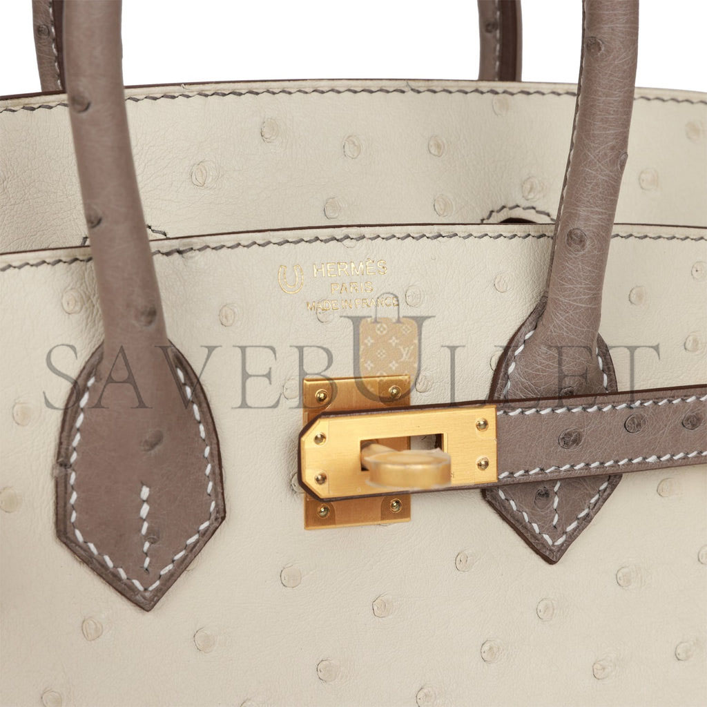 HERMES BIRKIN 25 OSTRICH BRUSHED GOLD HARDWARE (25*20*13cm)