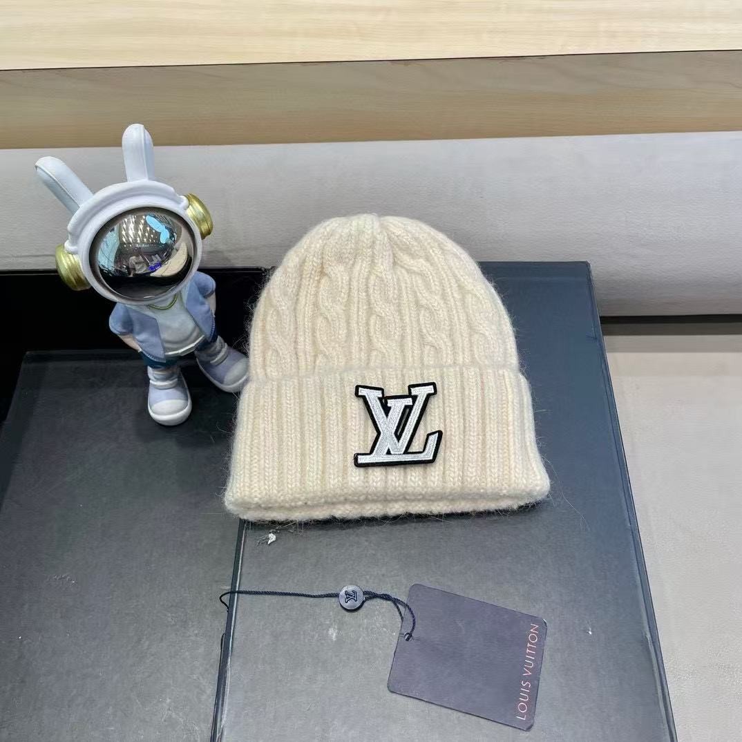 Louis Vuitton Cable Knit Beanie with LV Embroidered Logo, Mohair Texture Warm Winter Hat