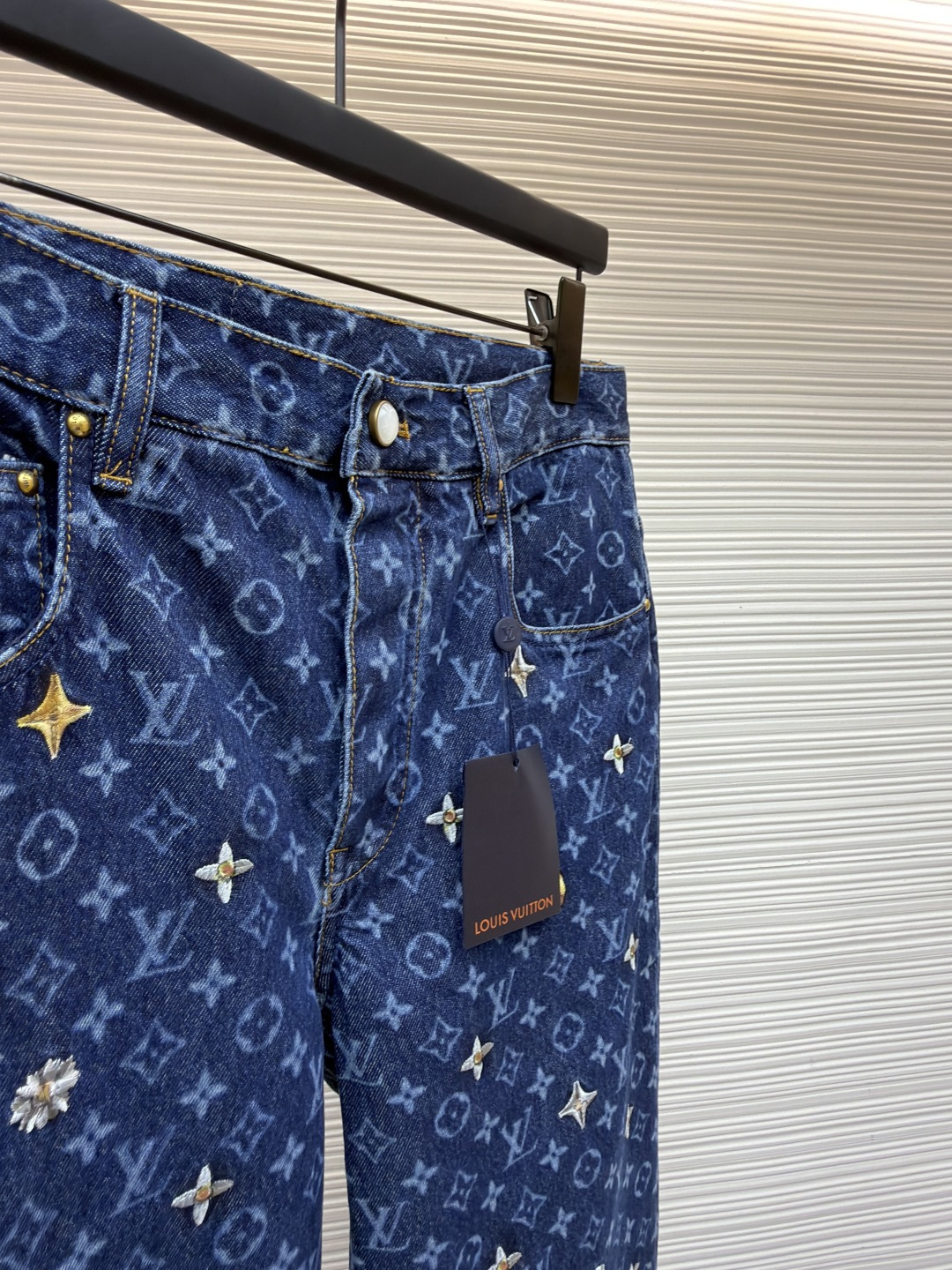 LOUIS VUITTON 字母提花雏菊刺绣牛仔滑板长裤