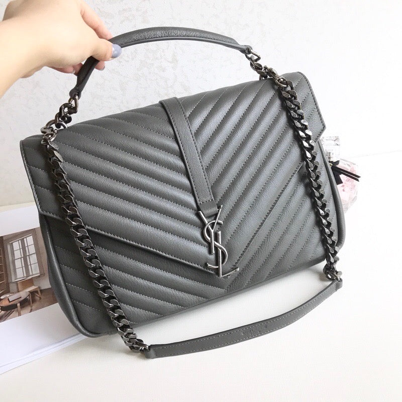 TOP Yves Saint Laurent YSL College Large Top Handle Bag - Grey SHW