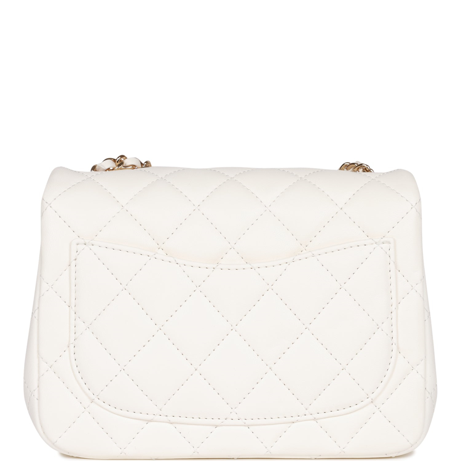 Chanel Classic Flag Bag Pearl Crush Mini Square Flap Bag White   Light Gold Hardware