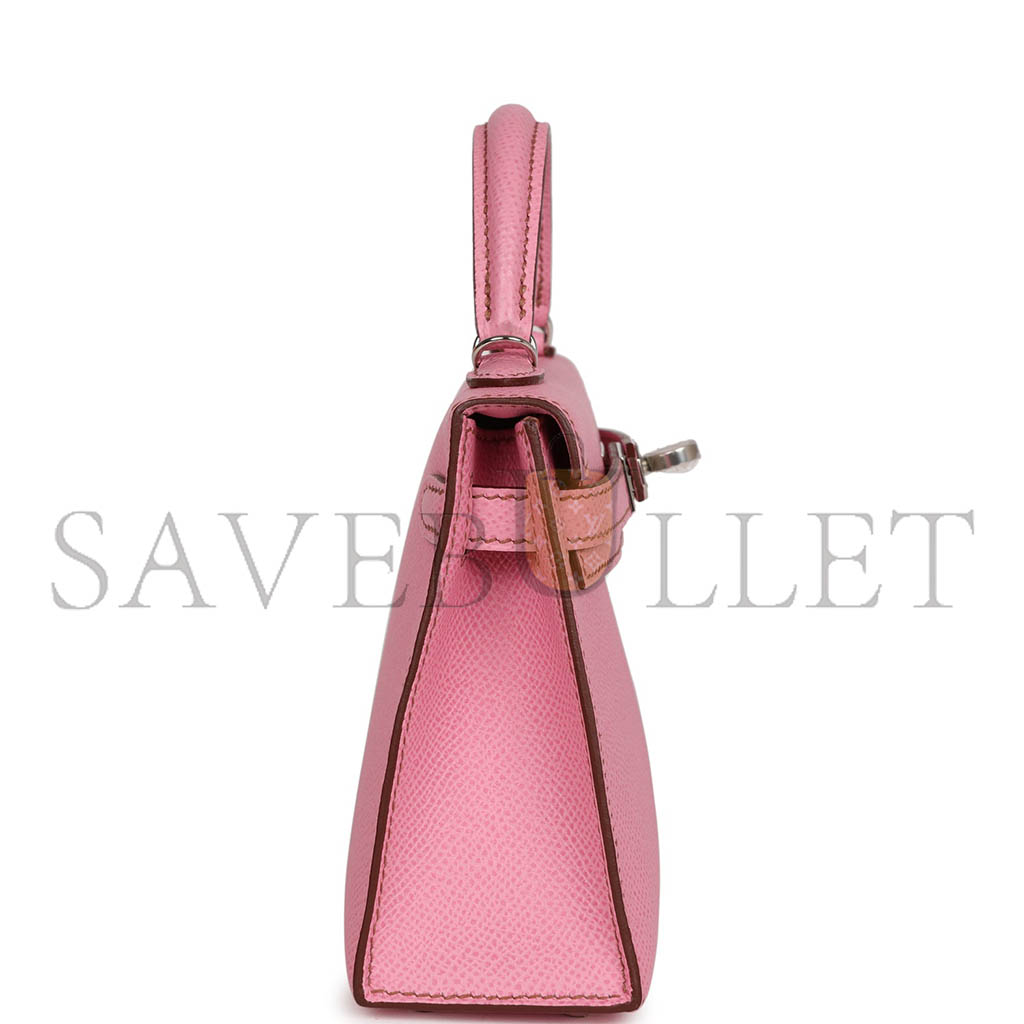 HERMÈS MINI KELLY II BUBBLEGUM WITH PALLADIUM HARDWARE (19*12*5.5cm)