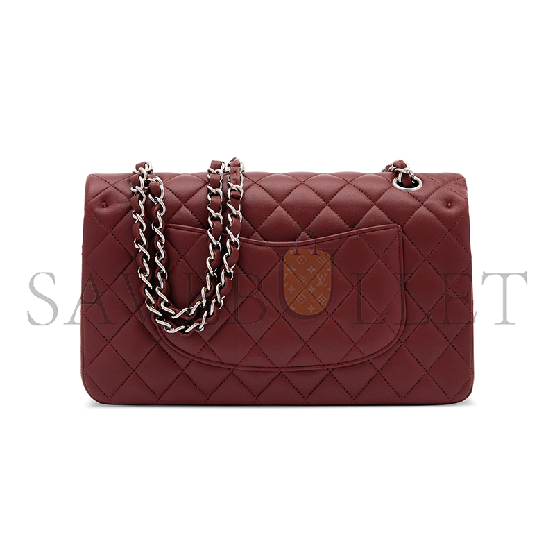 CHANEL MEDIUM CLASSIC FLAP BAG WITH SILVER HARDWARE BURGUNDY A01112 (25*16*8cm)