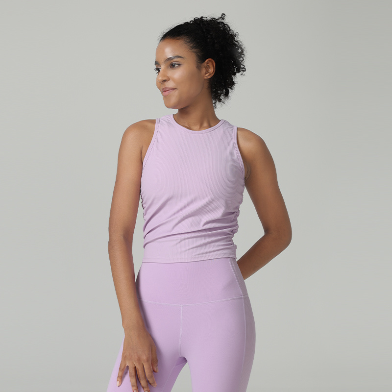 Womens Slim Fit Sports Tank Top Side Ruched Quick Dry Four Way Stretch Workout Vest