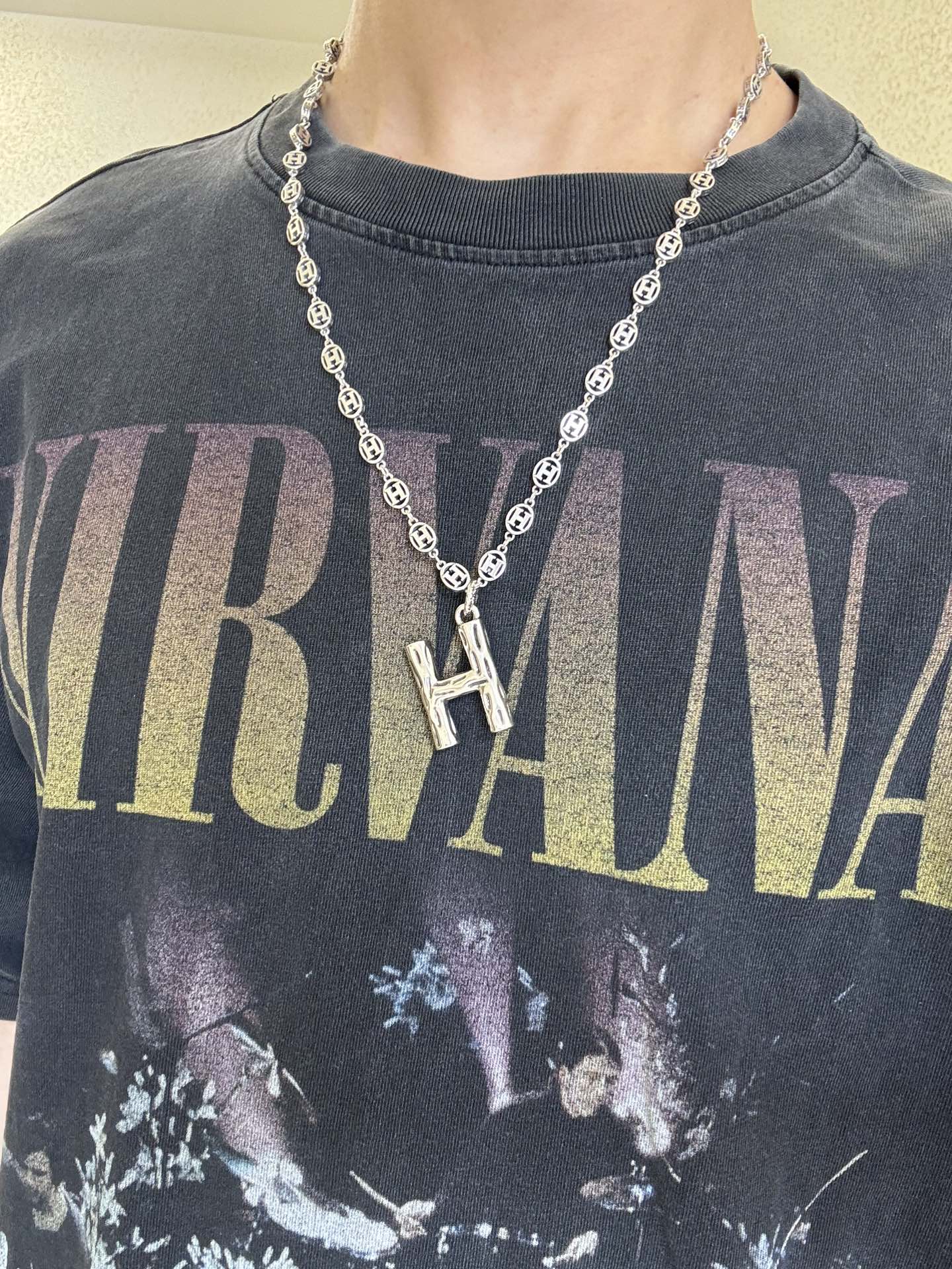 TOP HERMES H Long Necklace-Sliver