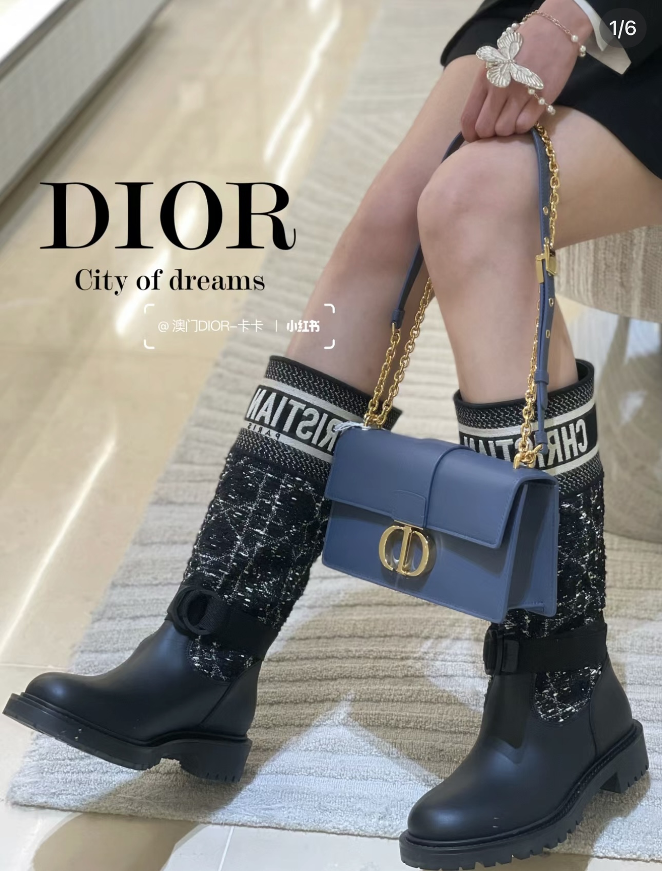TOP Christian Dior 3D Three -Dimensional Embroidered Leather Boots - Black