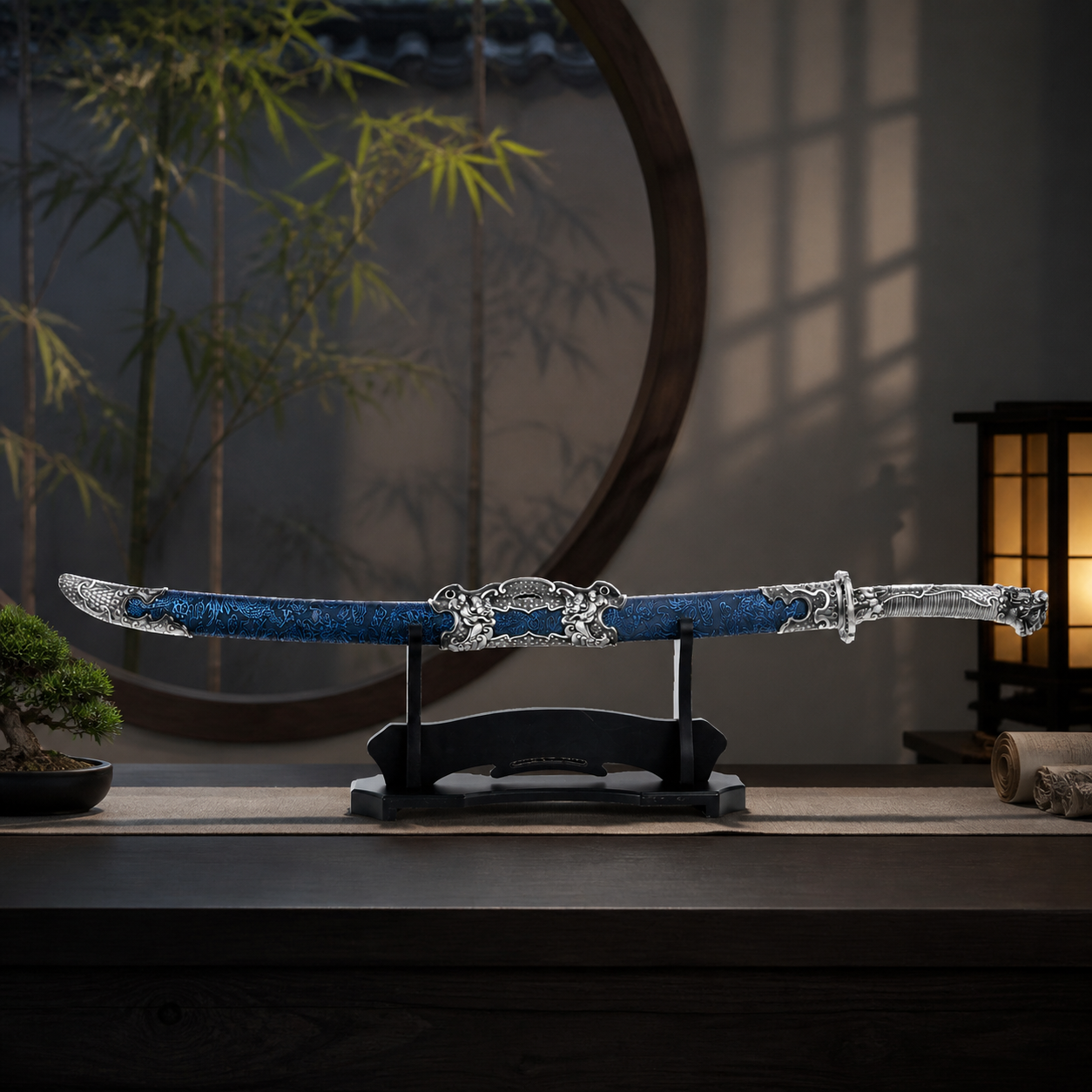Blue Imperial Chinese Scimitar - Unsharpened Adult Decorative Collectible Prop