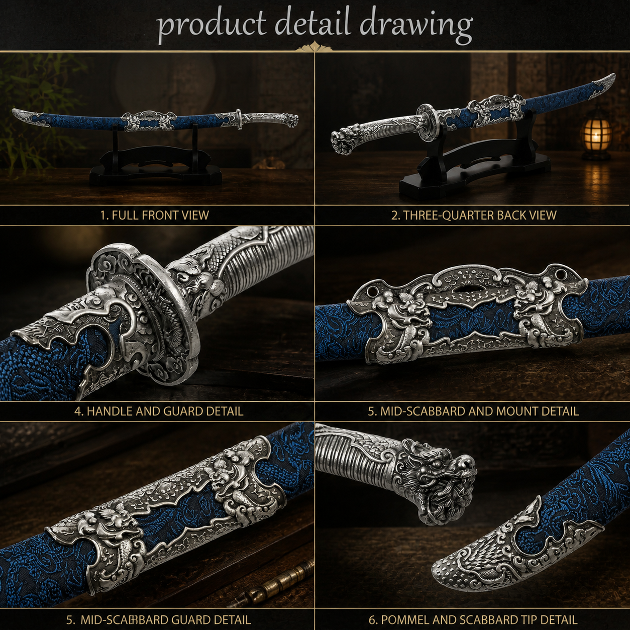 Blue Imperial Chinese Scimitar - Unsharpened Adult Decorative Collectible Prop