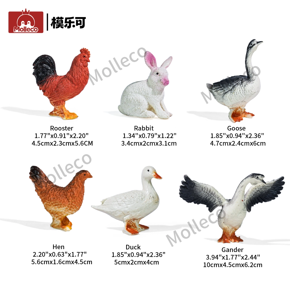 Molleco Animal Figure Toys for Kids and Children Rooster+Hen+Gander+Goose+Rabbit+Duck CP051-1-6