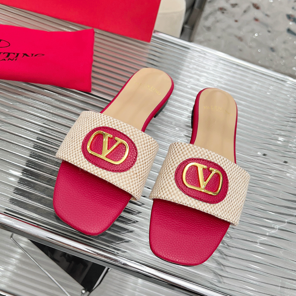 Valentino embellished textured-leather and canvas slides （Replica）