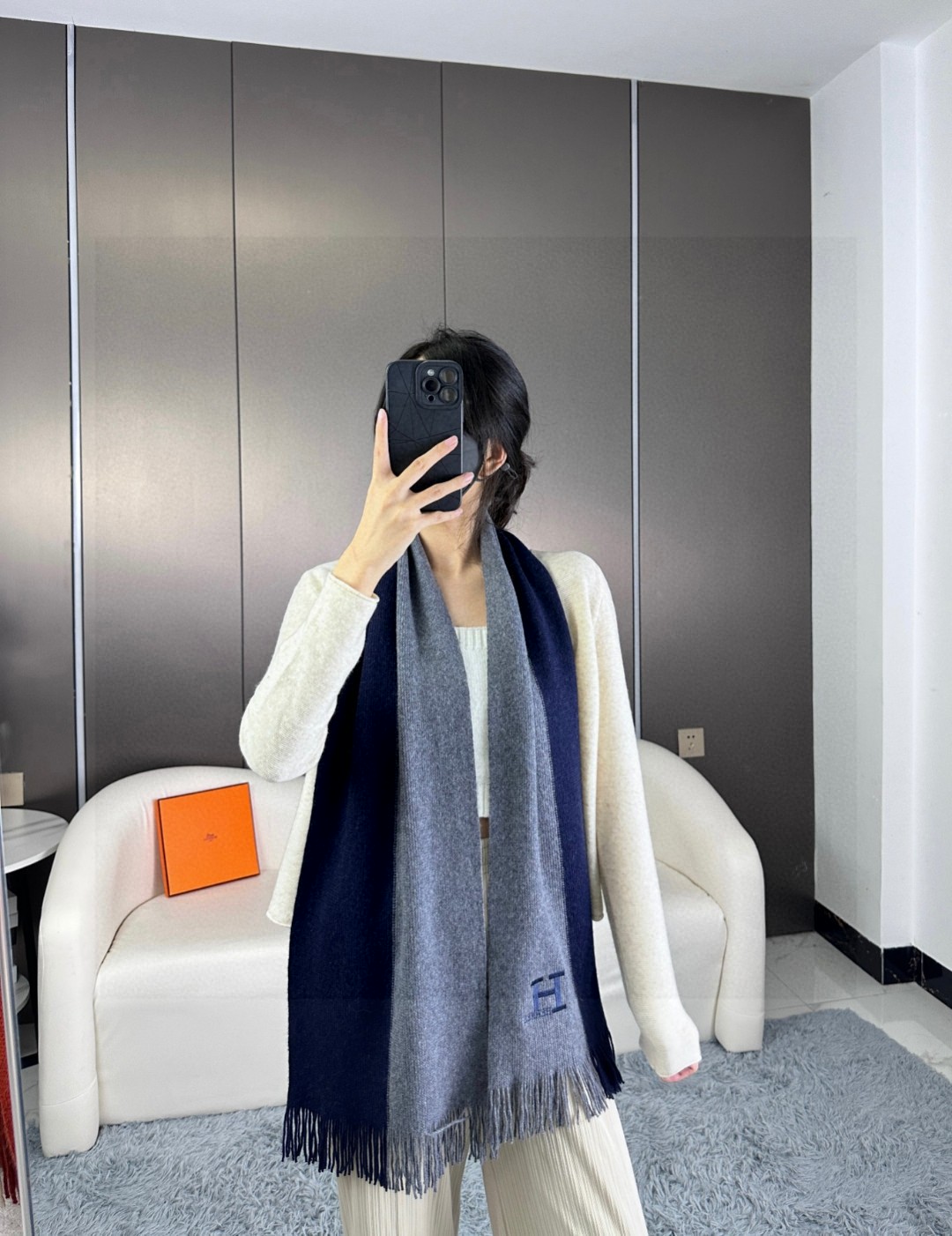 TOP HERMES Cashmere Scarf 30 x 180 cm - Blue