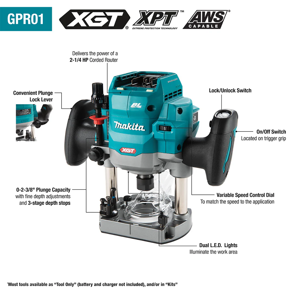 GPR01Z 40V max XGT Brushless 2-1/4 Maximum HP Plunge Router - Bare Tool