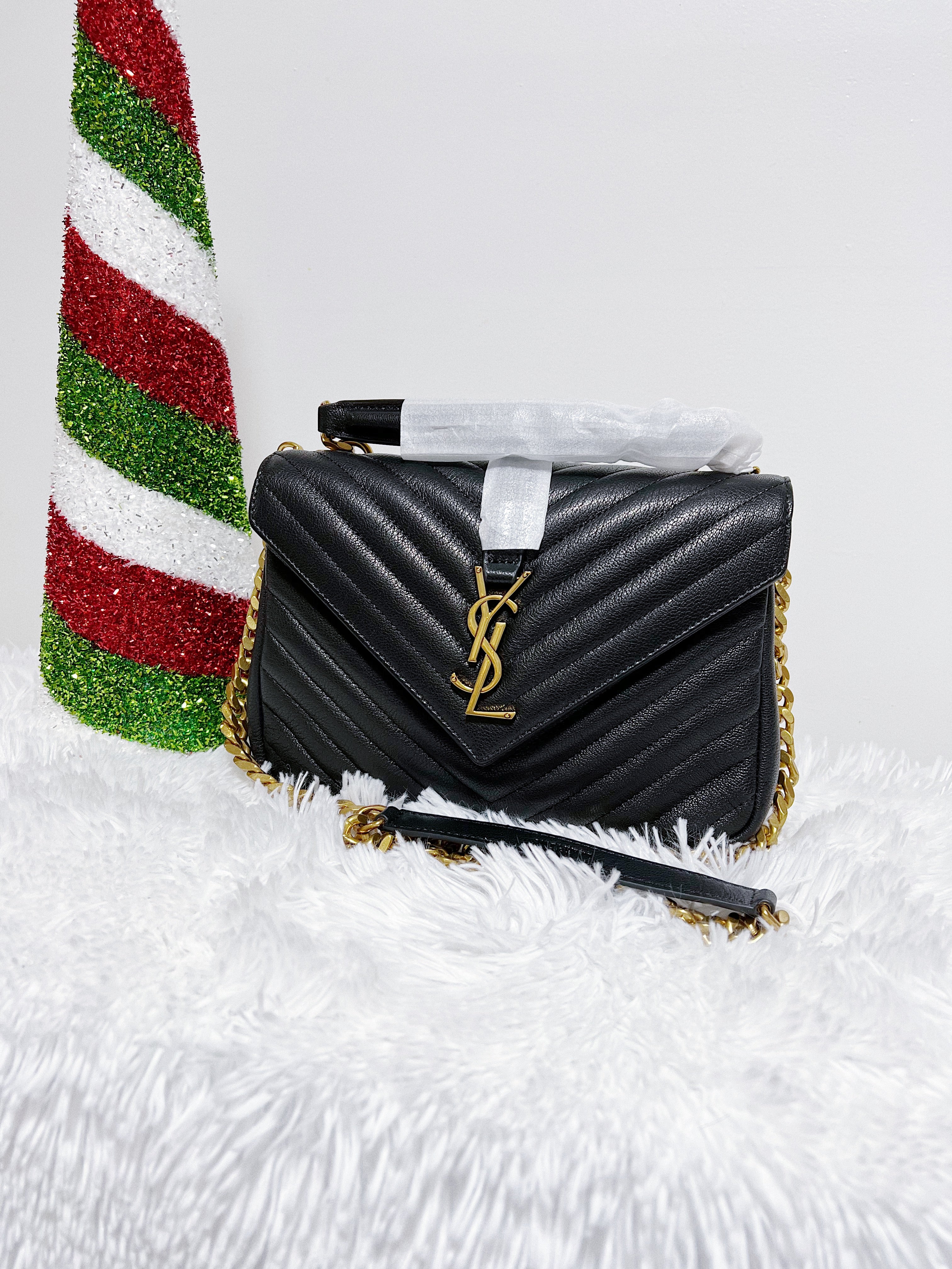 TOP Yves Saint Laurent YSL College Small Bag - Black w GHW