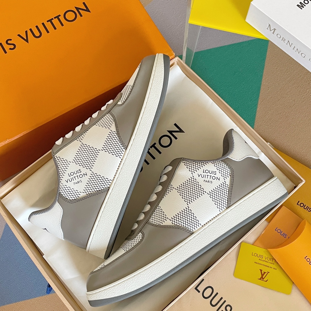 Louis Vuitton Low‑top Sneakers Grey White Damier Checkered Leather Lace‑up Unisex Shoes