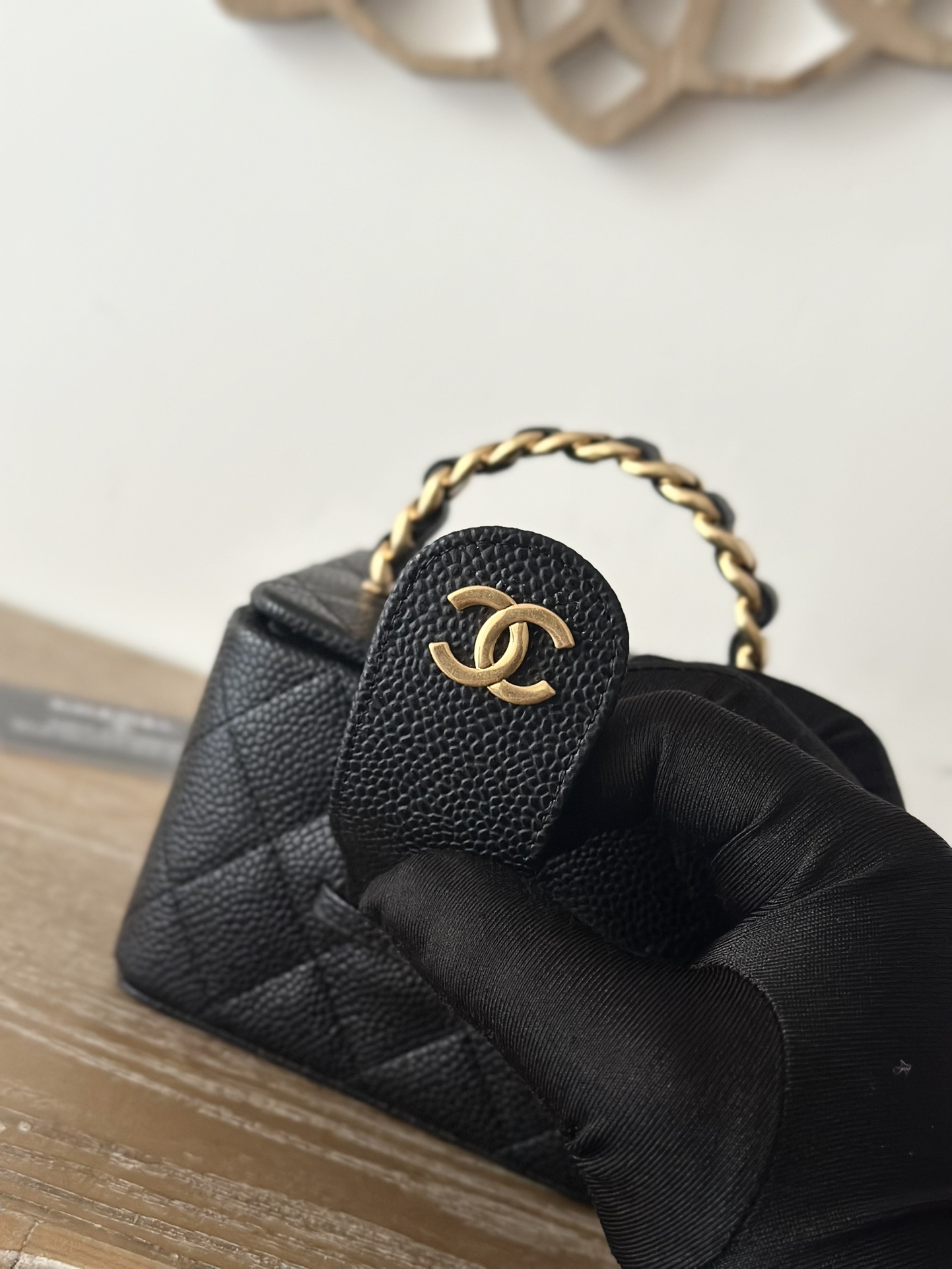 TOP CHANEL Vanity Case Calfskin 8.5x11x9.5cm/8.5x22x10cm - Black