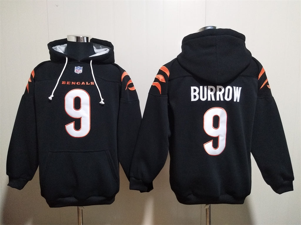 Cincinnati Bengals Black Hoodie #9 BURROW  (with pockets)